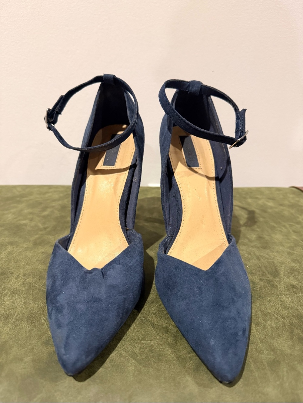 Forever 21 Navy Pointed-Toe Ankle Strap Heels